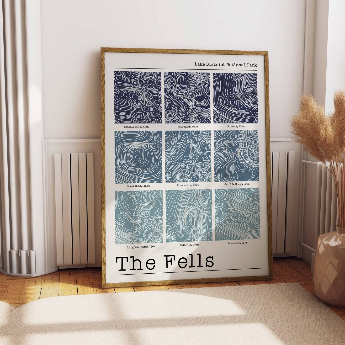 Lake District Fells Contour Print: Black / A3