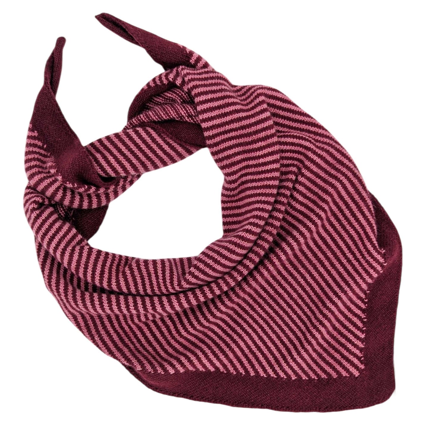 Plum/Dusky Pink Fine Stripe. Lambswool Triangle Scarf