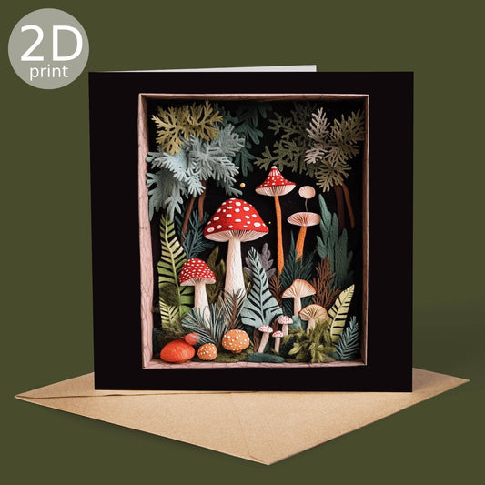 Mushroom Toadstools & Ferns 2D Printed Shadow Box Card