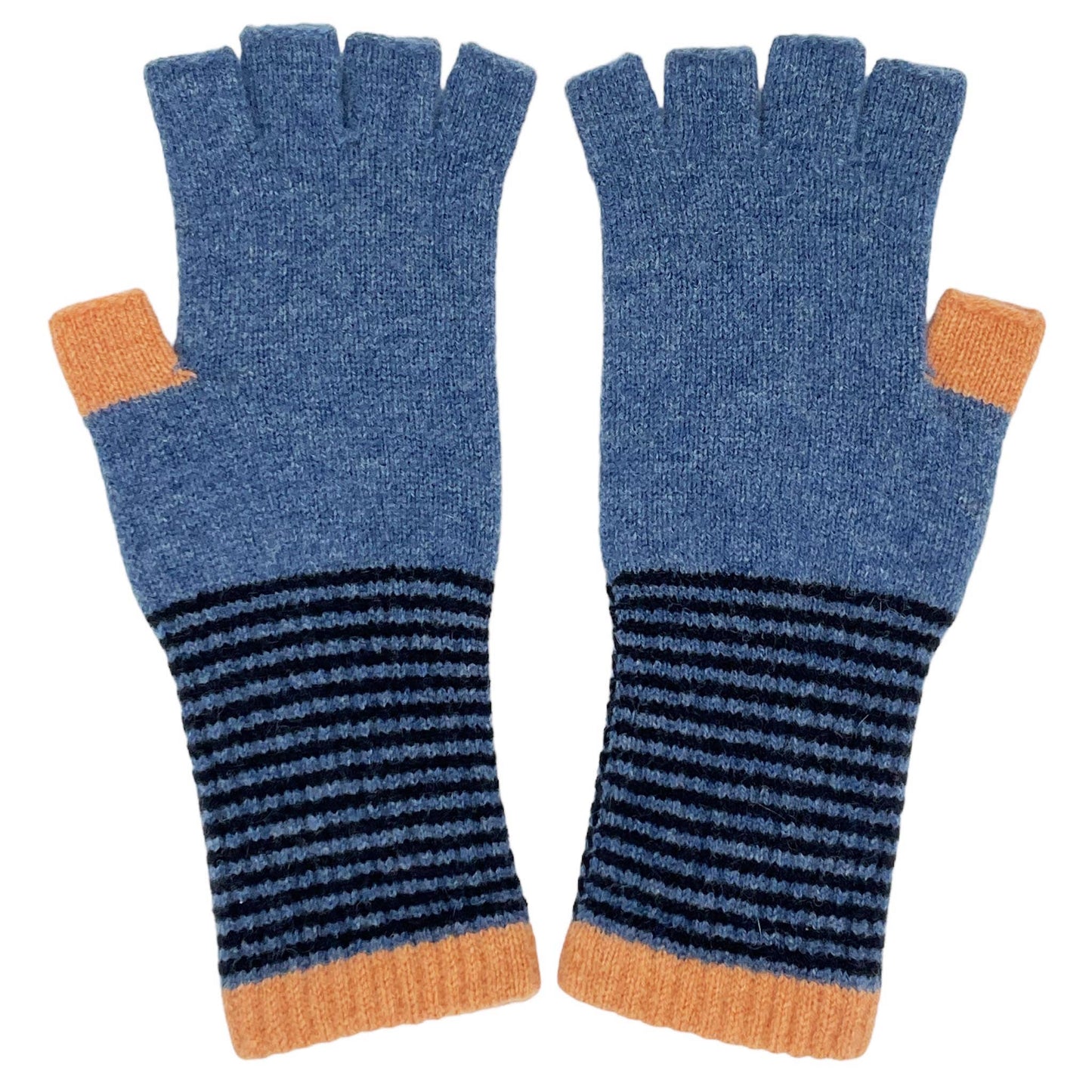 Women's Lambswool Fingerless Gloves - Grey & Spearmint