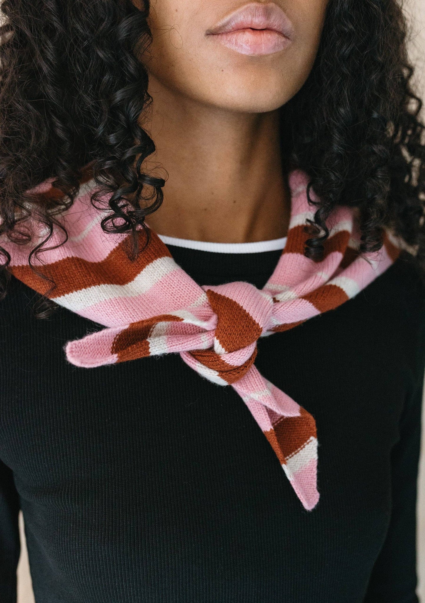Merino Wool Triangle Scarf in Pink & Rust Stripe