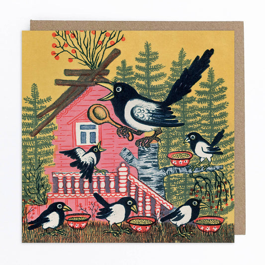 Magpie Family greeting card