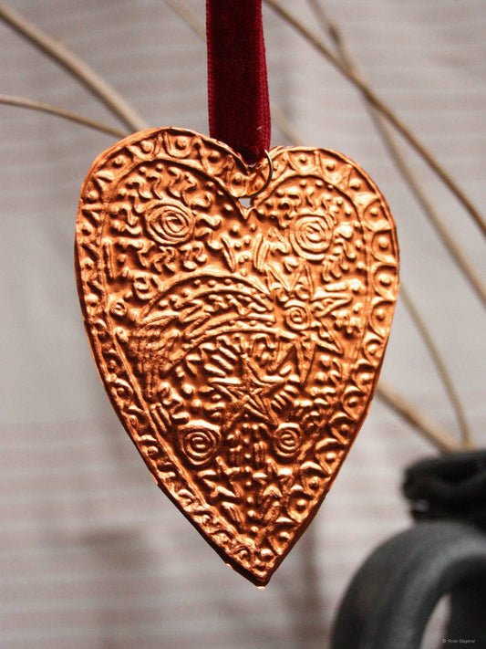 With Love Copper Heart Embossed Ornament