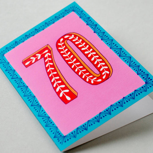 Happy 70th Birthday Greetings Card in Pink