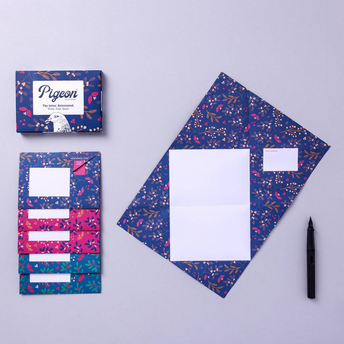 Winter Berries Pigeon, Folding Letter Set - Pack of 6 Letters