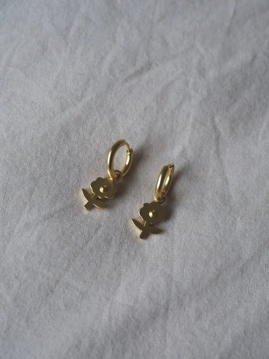 Pansy Flower Gold Charm Earrings