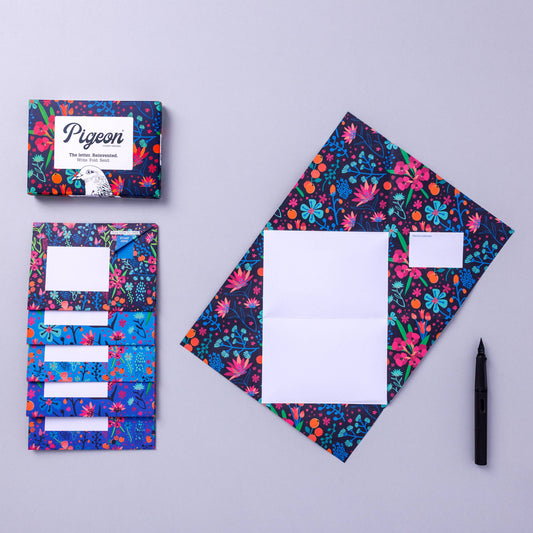 Midnight Garden Pigeon, Floral Folding Letter Set - Pack of 6