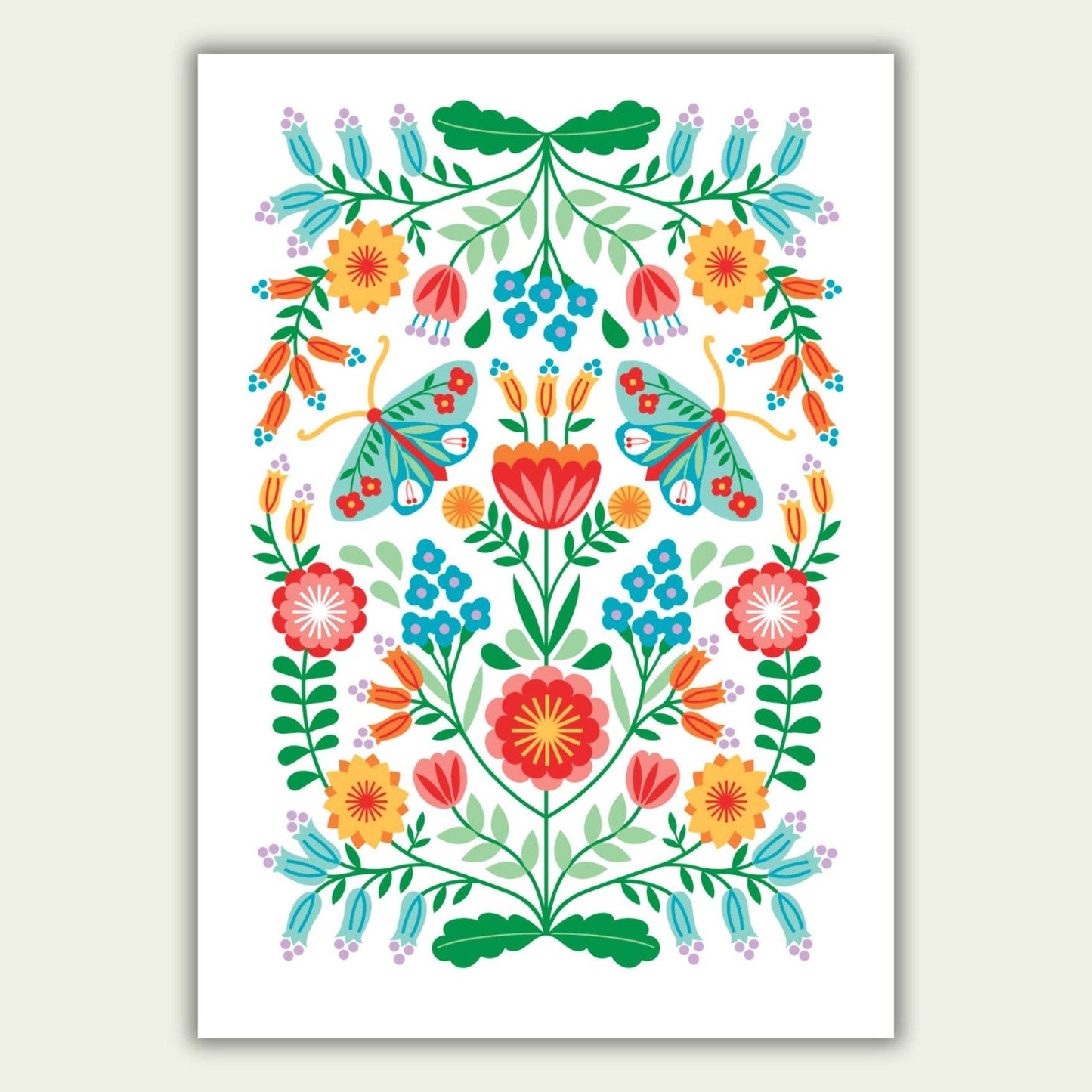 Moths & Flowers Folk Art Print