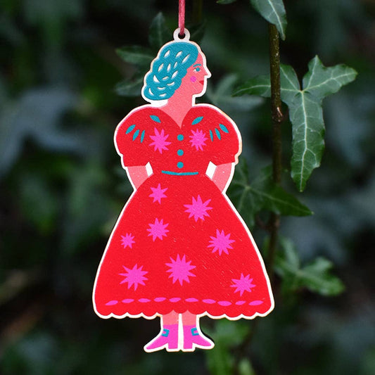 Woman In Dress Printed Wooden Decoration