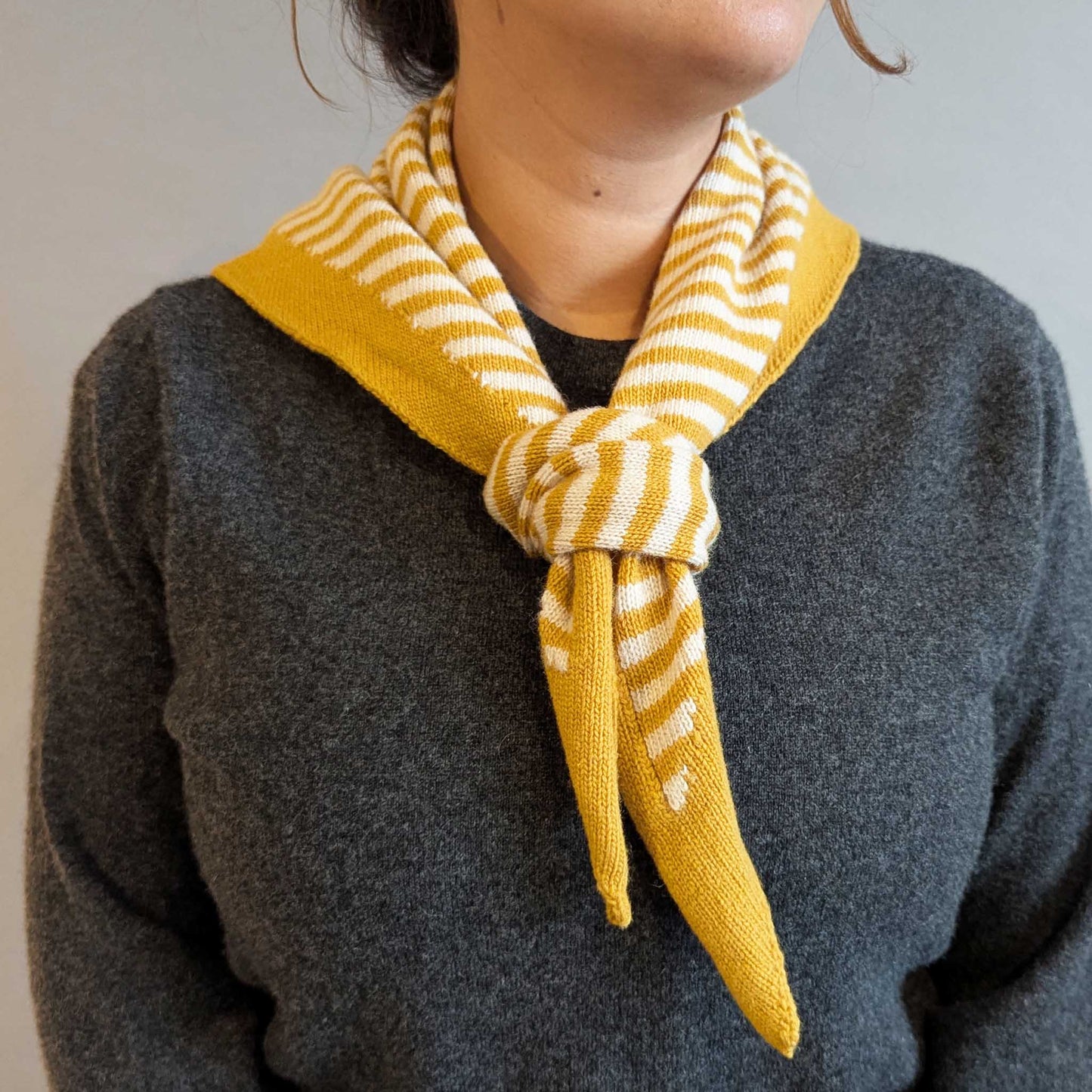Yellow/Oatmeal Stripe. Lambswool Triangle Scarf