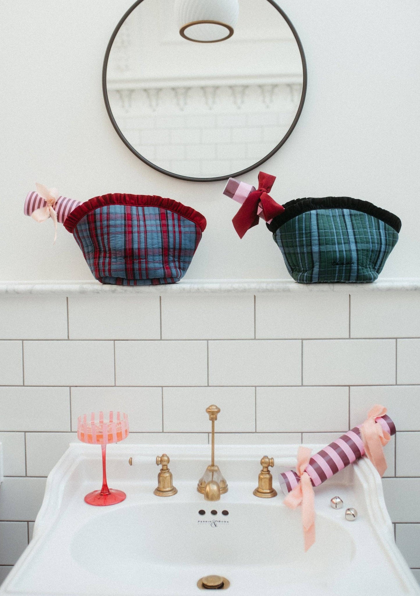 Cotton Wash Bag in Navy Tartan