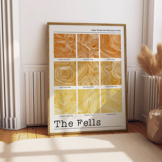 Lake District Fells Contour Print: Multi Colour Earth / A3