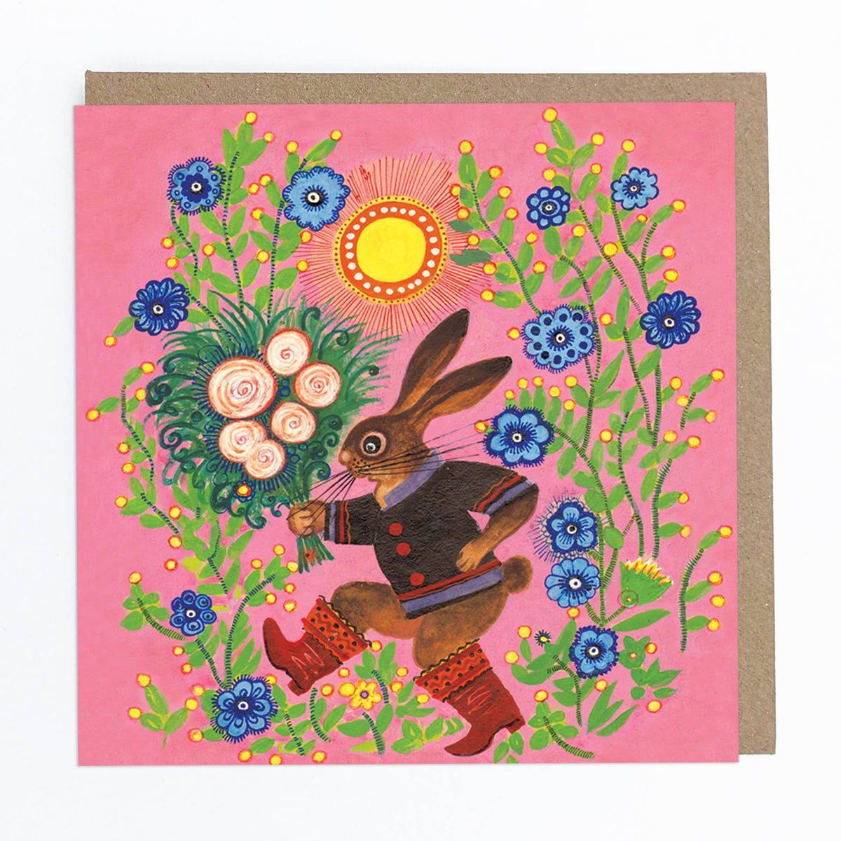 Bunny with Flowers Blank greeting card
