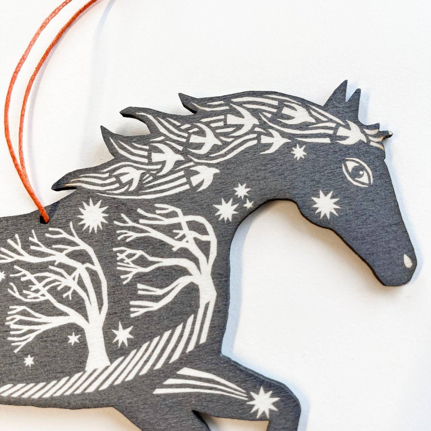 Horse Screenprinted Wooden Decoration - Silver Grey
