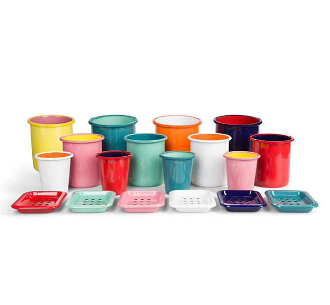 Medium Enamel Utensil Holder In Chilli Red / Midnight Blue