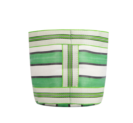 Eco Woven Plant Pot Cover In Grass Green, Indigo & Pearl