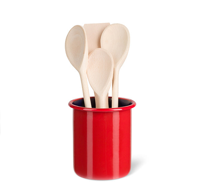 Medium Enamel Utensil Holder In Chilli Red / Midnight Blue