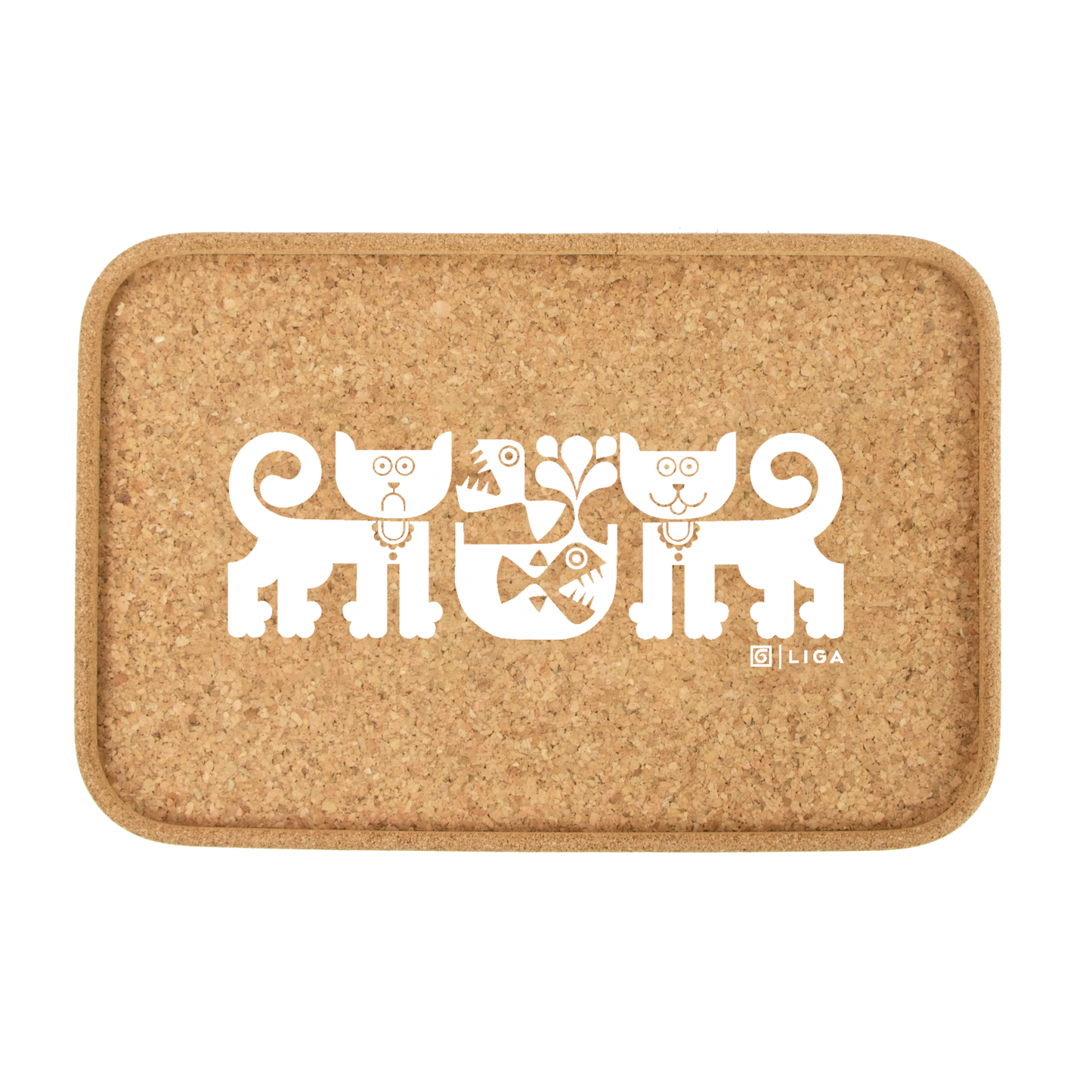 Hornsea Cork Drinks Tray. Happy Cat Sad Cat Design