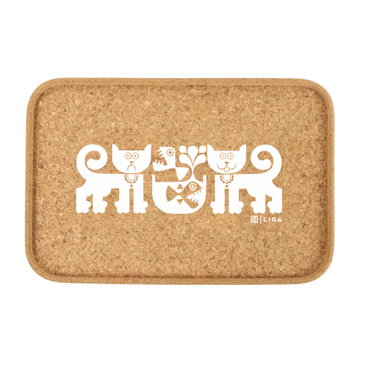 Hornsea Cork Drinks Tray. Happy Cat Sad Cat Design