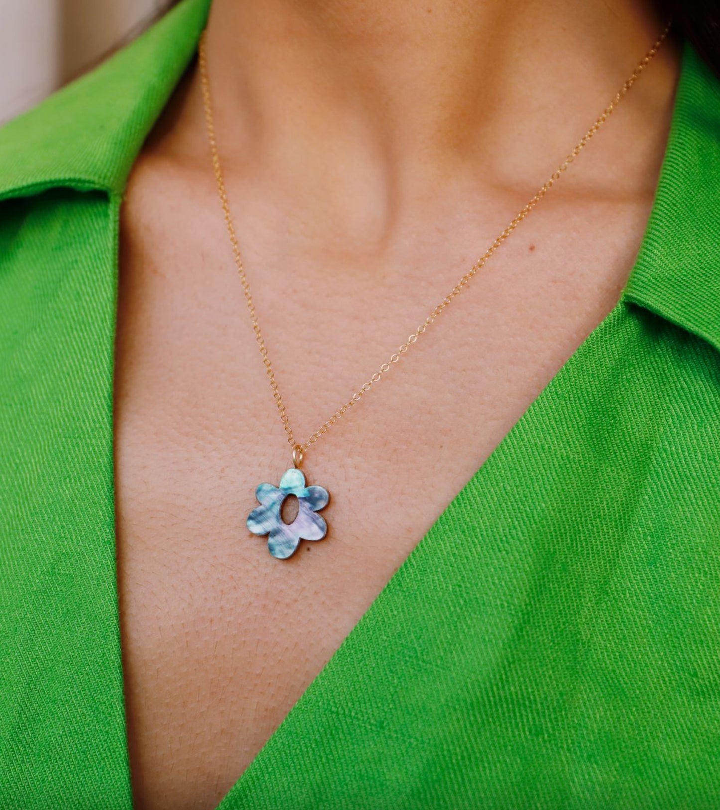 Abstract Flower Mia Necklace in Sea Blue