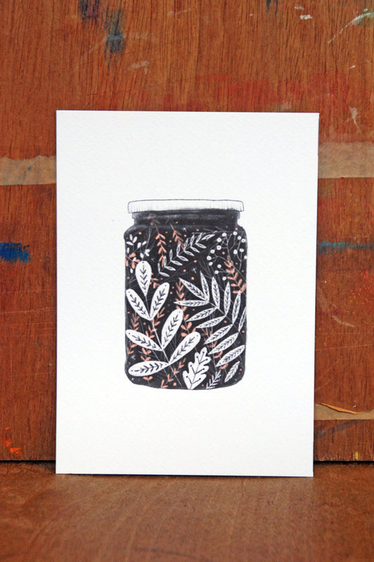 Floral Jam Jar Black and White Illustration