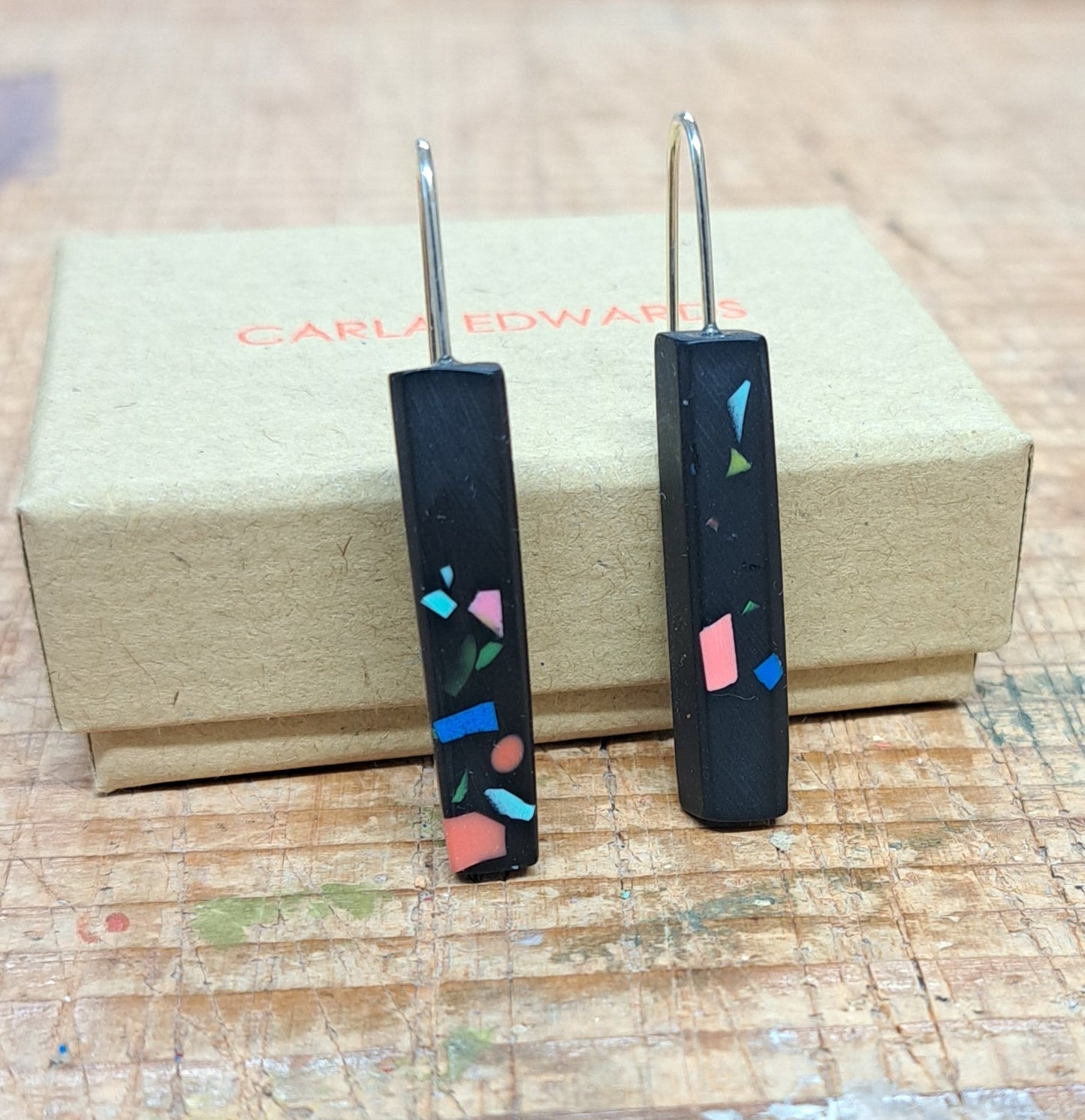 Midnight Speckle Little Bar Drop Earrings