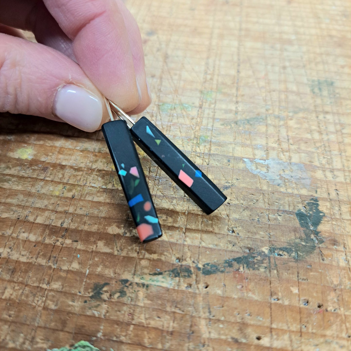 Midnight Speckle Little Bar Drop Earrings