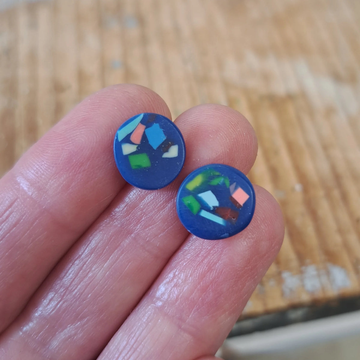 Ocean Blue Speckle - Mini Stud Earrings