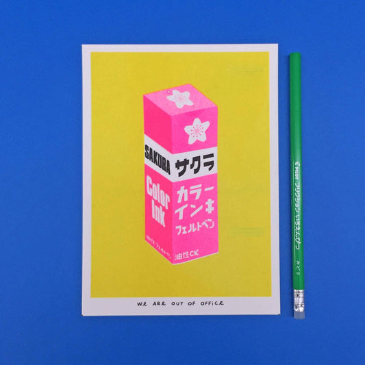 A deliciously bright risograph print of a Japanese sakura ink