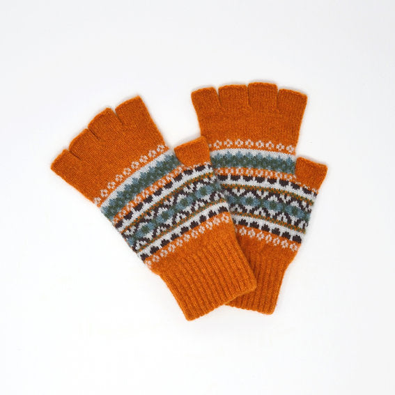 Rust Fair Isle Half Finger Gloves