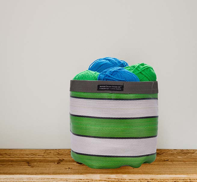 Eco Woven Plant Pot Cover In Grass Green, Indigo & Pearl