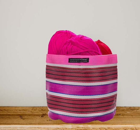 Eco Woven Plant Pot Cover In Neyron Pink, Pompadour & Pearl