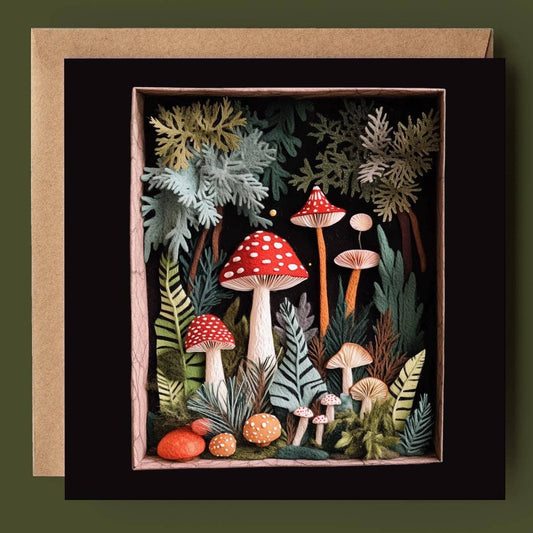 Mushroom Toadstools & Ferns 2D Printed Shadow Box Card