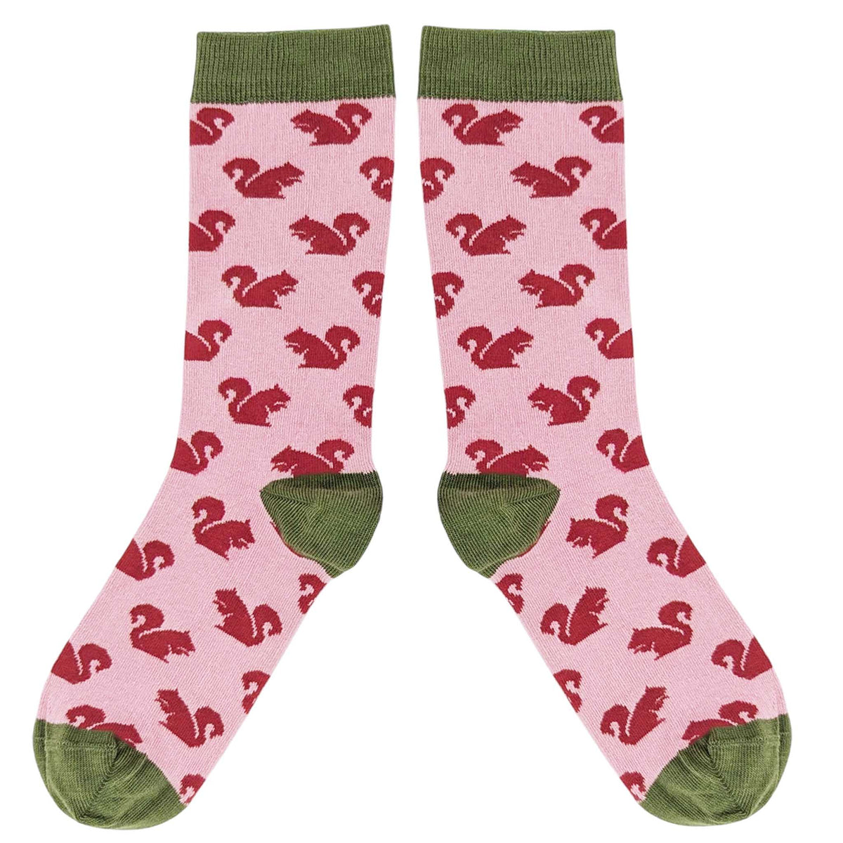 Women's Organic Cotton Crew Socks. Squirrel - Pink/Red