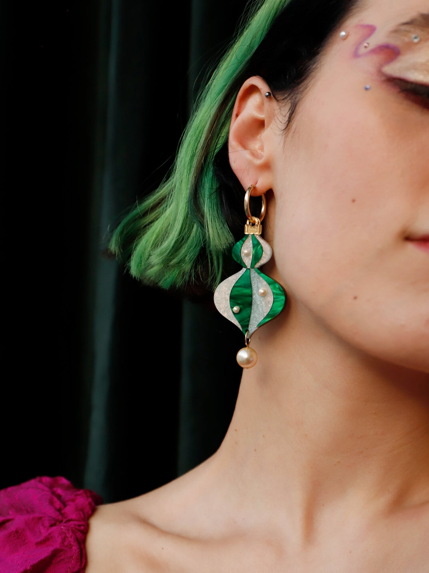 Limited Edition Bauble Statement Hoops in Emerald