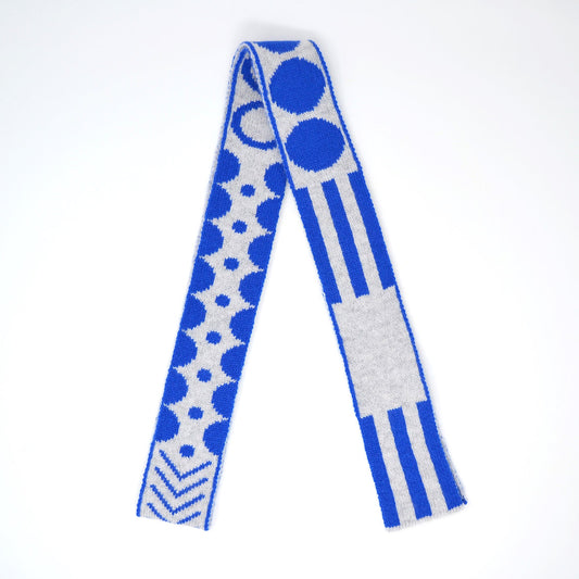 White and Blue - Mixed Shapes Skinny Scarf