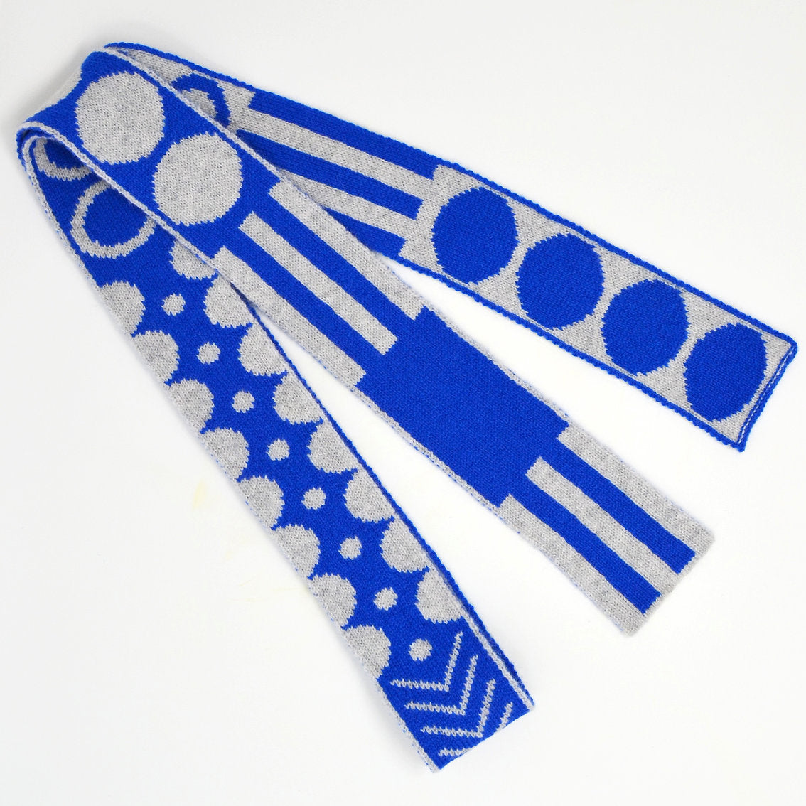 White and Blue - Mixed Shapes Skinny Scarf