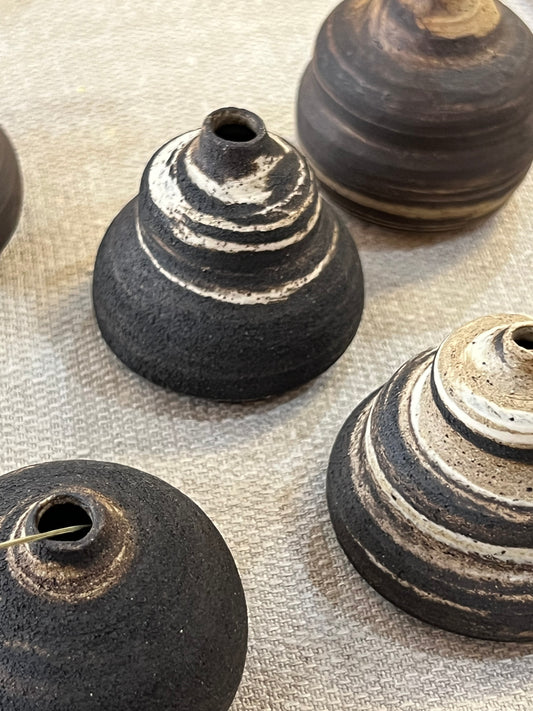 Stoneware and Porcelain Mix with Black Sand and Swirls Mini Vase