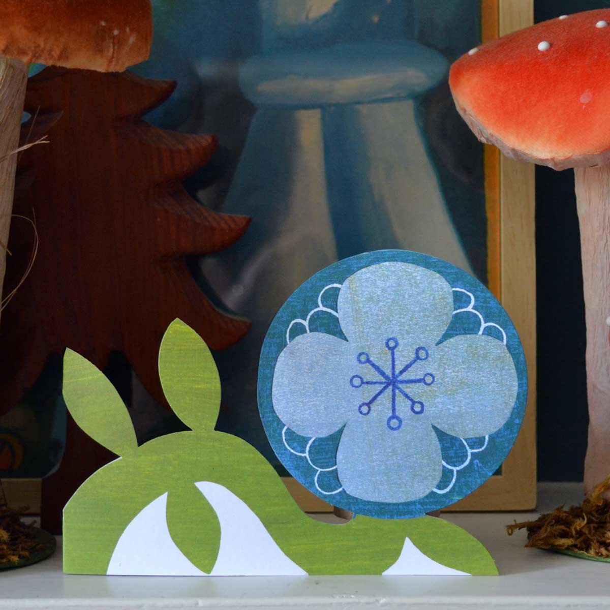 Blue Flower Shaped Greeting Card