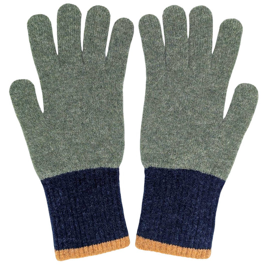 Green/navy Men's Lambswool Gloves