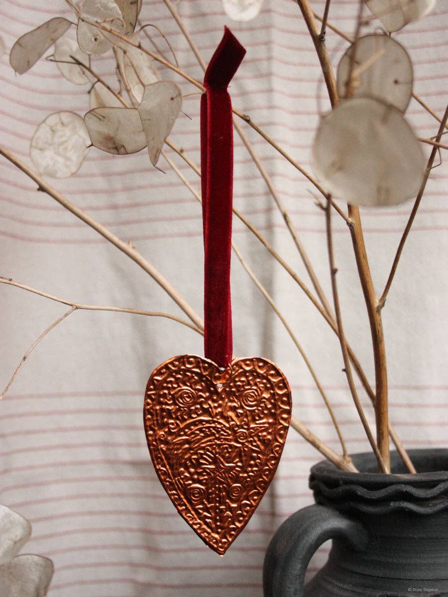 With Love Copper Heart Embossed Ornament