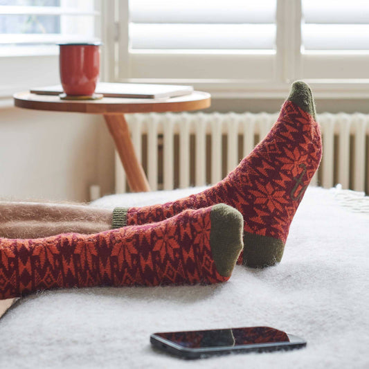 Men's Lambswool Ankle Socks : Fair Isle - Plum