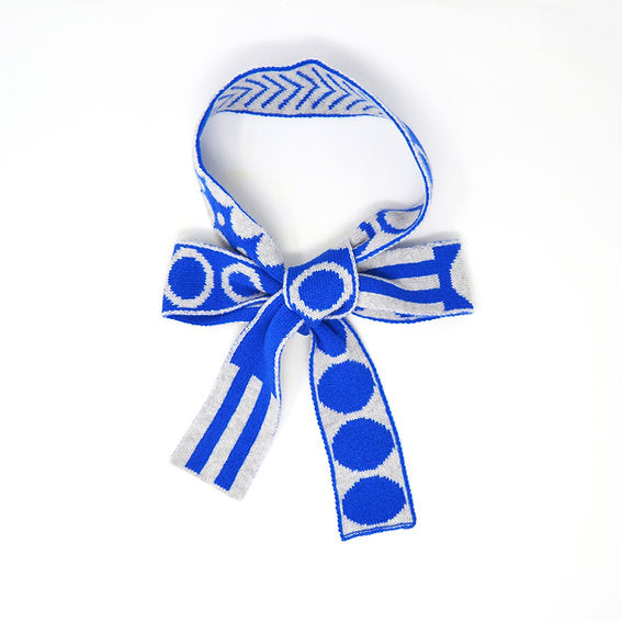 White and Blue - Mixed Shapes Skinny Scarf