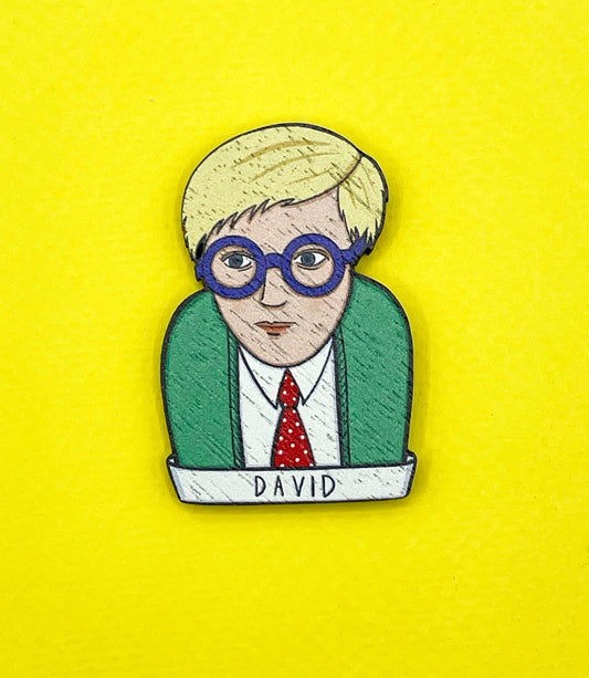 David Hockney Iconic Artist Wooden Pin / Brooch