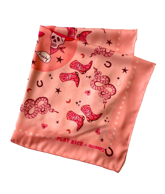 Pink Skulls Cowboy Pocket Square / Neckerchief.