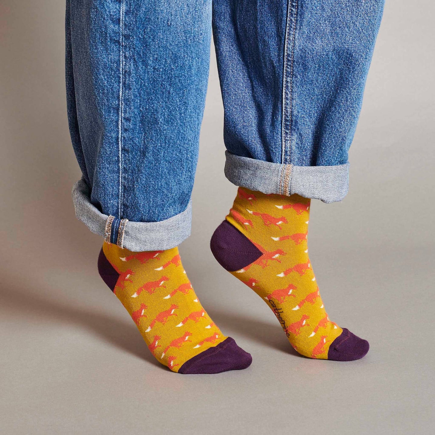 Women's Organic Cotton Crew Socks. Fox- Green/Aubergine