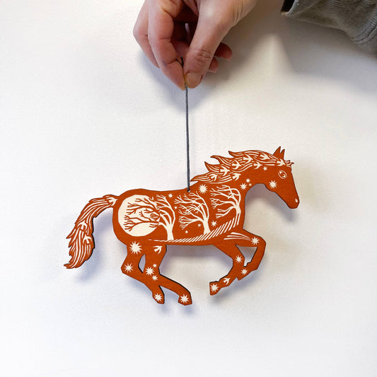 Horse Screenprinted Wooden Decoration - Ginger