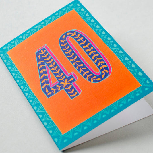 Happy 40th Birthday Greetings Card in Orange