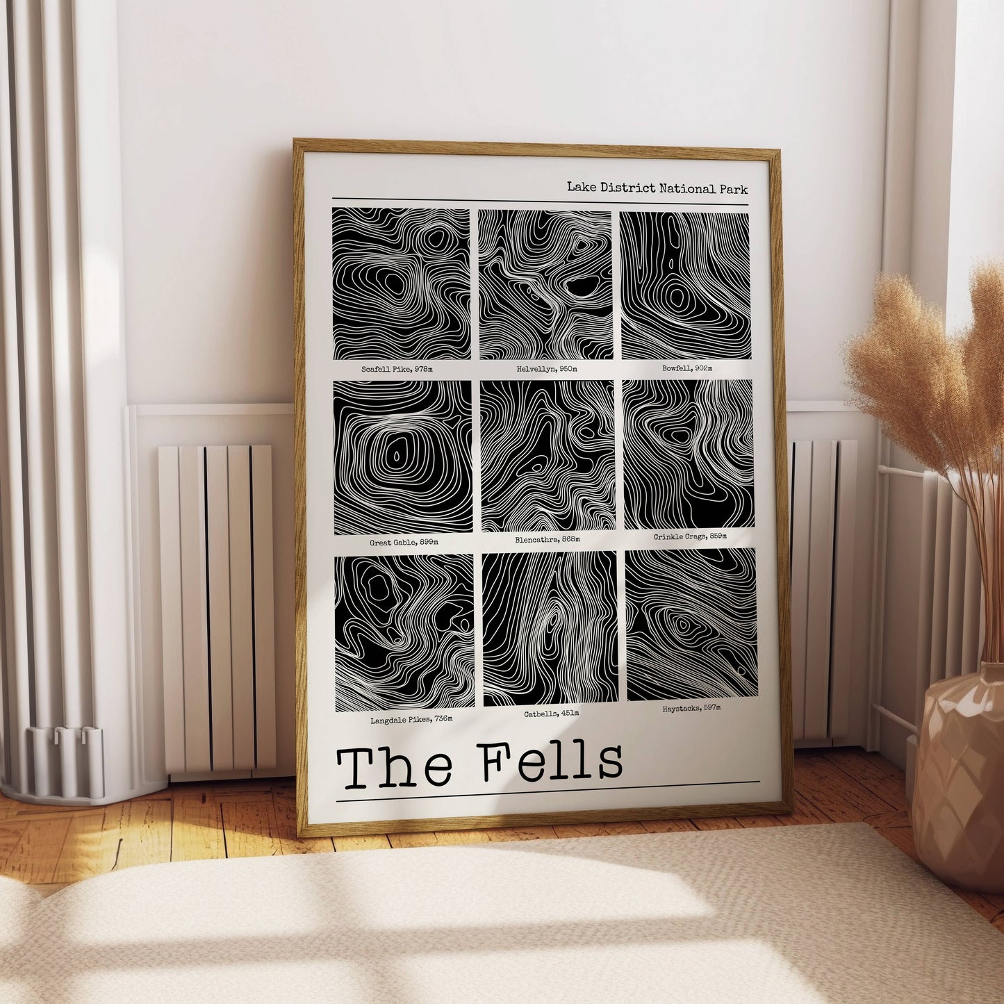 Lake District Fells Contour Print: Black / A3