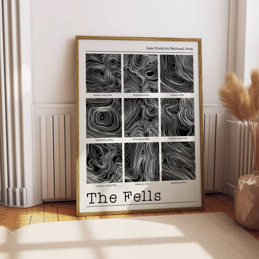 Lake District Fells Contour Print: Black / A3